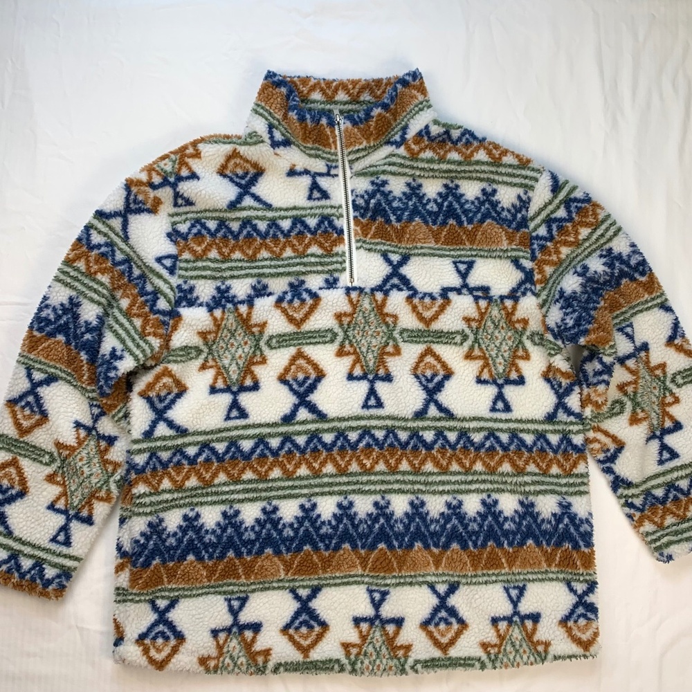 Southwestern Aztec Style Sherpa Pullover Ladies L Gorpcore Cozy
